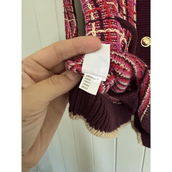 Ann Taylor Tweed Cardigan Sweater Jacket S Small Pink Ivory Gold Buttons Pockets - Picture 4 of 8